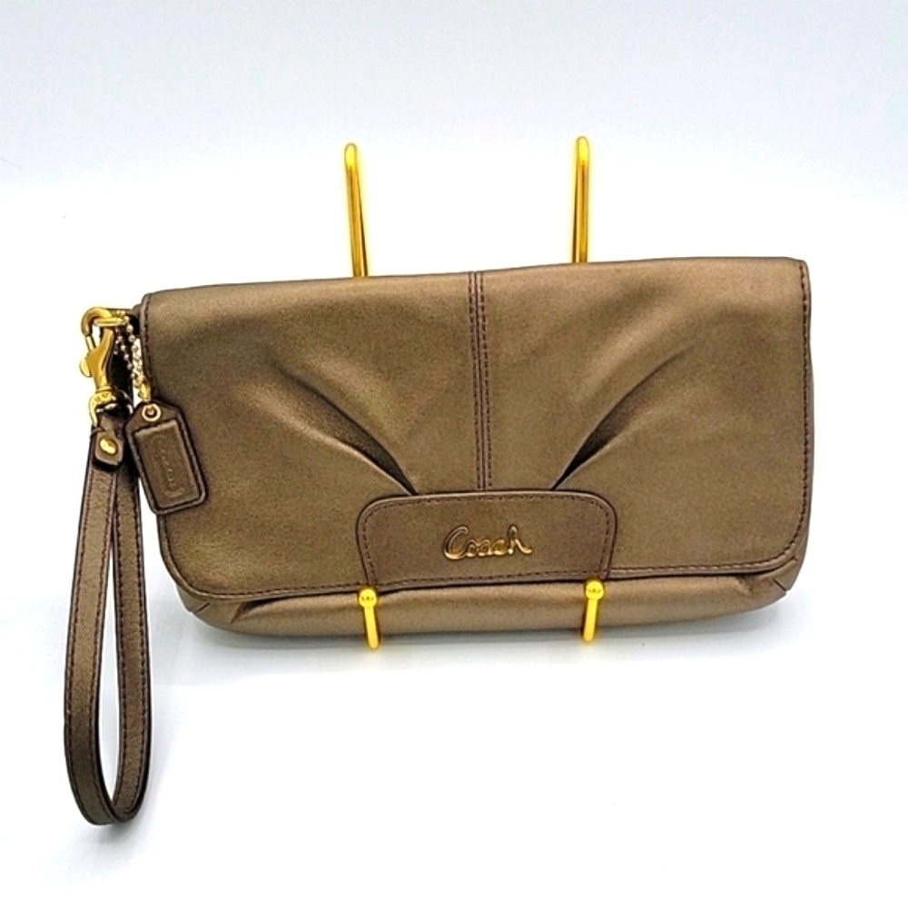 COACH Metallic Clutch Leather Wristlet Gold Hardware